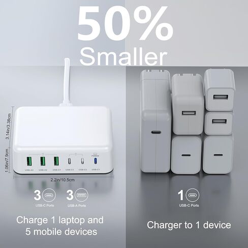 USB C Fast Charger Block 6 Ports Wall Charger 165W GaN Charging Station with PD USB C 65W Laptop Charger Compatible with iPhone 15 14 Pro Max, iPad Pro, Galaxy S24/23, MacBook Pro/Air Steam Deck in Saudi Arabia