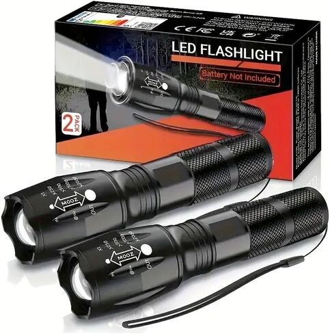 2 حزمة مصباح يدوي LED ، الصف العسكري المحمول 5 أوضاع 3000 LEMENS عالية LED مصباح يدوي محمول باليد للاستخدام في الهواء الطلق والمنزل (البطاريات غير مدرجة) in Saudi Arabia