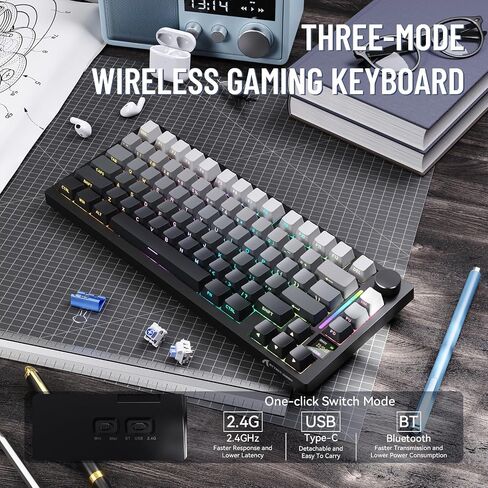 الهجوم Shark X820 لوحة مفاتيح ميكانيكية لاسلكية Ultra With TFT Smart Display & Knob ، 75 ٪ Bluetooth/2.4 جيجا هرتز/USB-C لوحة مفاتيح سلكية ، مفتاح خطي مثبت على الحشية مع كابل ملفوف ، للفوز/Mac-Moonlit in Kuwait