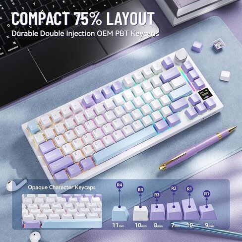 الهجوم Shark X820 لوحة مفاتيح ميكانيكية لاسلكية Ultra With TFT Smart Display & Knob ، 75 ٪ Bluetooth/2.4 جيجا هرتز/USB-C لوحة مفاتيح سلكية ، مفتاح خطي مثبت على الحشية مع كابل ملفوف ، للفوز/Mac-Moonlit in Kuwait