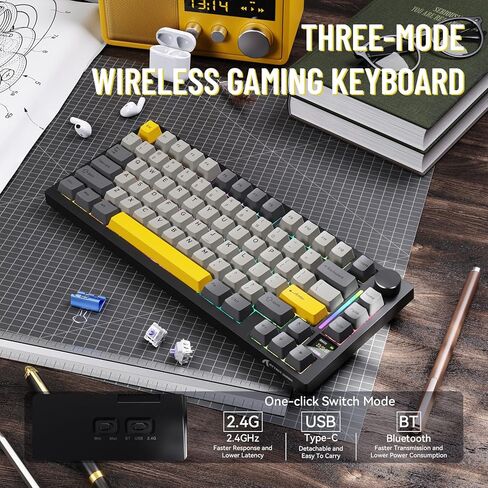 ATTACK SHARK X820 Ultra Wireless Mechanical Keyboard with TFT Smart Display&Knob,75% Bluetooth/2.4GHz/USB-C Wired Gaming Keyboard,Gasket-Mounted Linear Switch with Coiled Cable,for Win/Mac-Moonlit in Kuwait