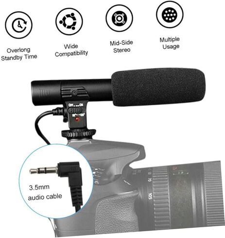 POPETPOP Professional DSLR Camera Interview Microphone for Filmmaking Lightweight Condenser Mic Windscreen for Vlogging and Recording Compatible 5D3 and Other Cameras in Saudi Arabia