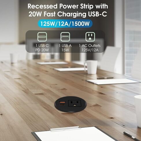 Desk Power Grommet 2.5‘’ Hole, Desktop Power Grommet, USB C 20W Fast Charging Station, Recessed Power Strip for Desk, Furniture, Office Table, Work & Living Space Essential (1 Pack) in Saudi Arabia