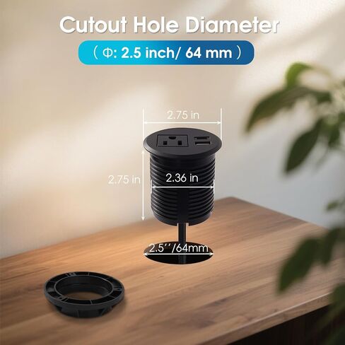 Desk Power Grommet 2.5‘’ Hole, Desktop Power Grommet, USB C 20W Fast Charging Station, Recessed Power Strip for Desk, Furniture, Office Table, Work & Living Space Essential (1 Pack) in Saudi Arabia