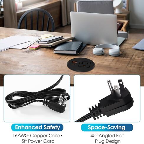 Desk Power Grommet 2.5‘’ Hole, Desktop Power Grommet, USB C 20W Fast Charging Station, Recessed Power Strip for Desk, Furniture, Office Table, Work & Living Space Essential (1 Pack) in Saudi Arabia