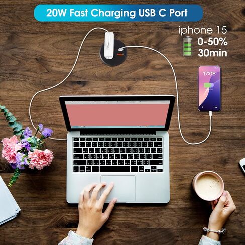 Desk Power Grommet 2.5‘’ Hole, Desktop Power Grommet, USB C 20W Fast Charging Station, Recessed Power Strip for Desk, Furniture, Office Table, Work & Living Space Essential (1 Pack) in Saudi Arabia