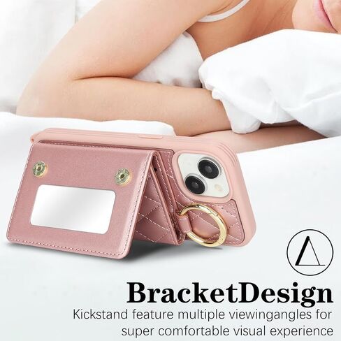 for iPhone 14 Pro Max Case with Card Holder and Strap for Women,Crossbody Lanyard, Make Up Mirror,Ring Stand,Snap Clasp,Cute Phone Wallet Cases 6.7 inch - Black in Kuwait
