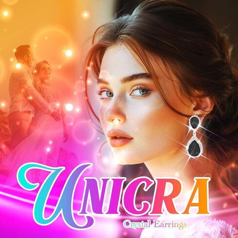 Unicra أقراط كريستال على شكل دمعة من حجر الراين فضية لحفلات الزفاف وأقراط متدلية للحفلات الراقصة للنساء والفتيات in Saudi Arabia
