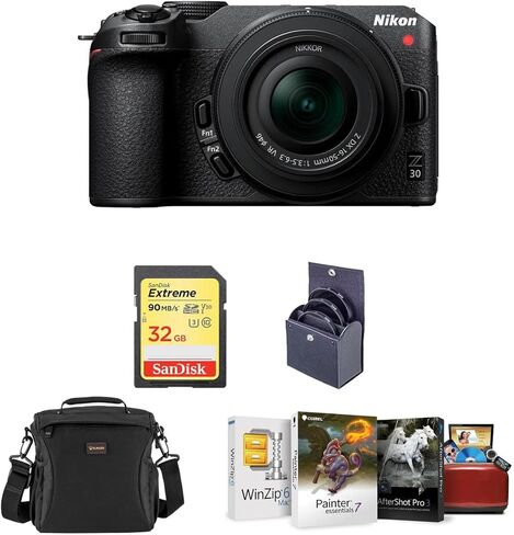 Nikon Z 30 DX-Format Mirrorless Camera with 16-50mm Lens, Bundle with Corel Mac Photo Editing Software Suite, 32GB SD Memory Card, Bag, 46mm UV, CPL and ND Filters in Saudi Arabia