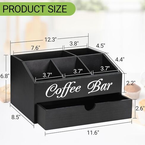 Farmhouse Wooden Coffee Bar Organizer - Countertop Station With Drawer, Pods Holder & Storage Basket in Kuwait