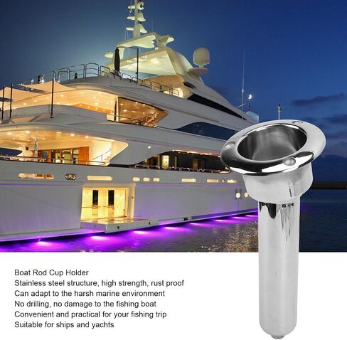 Pomya 280mm Fishing Rod Cup Holder, Stainless Steel Boat Rod Cup Holder 0/15/30 Degree for Yacht Ship, Round Top Cup Holder (15 Degrees) in Saudi Arabia