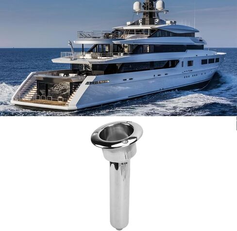 Pomya 280mm Fishing Rod Cup Holder, Stainless Steel Boat Rod Cup Holder 0/15/30 Degree for Yacht Ship, Round Top Cup Holder (15 Degrees) in Saudi Arabia