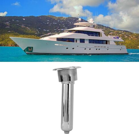 Pomya 280mm Fishing Rod Cup Holder, Stainless Steel Boat Rod Cup Holder 0/15/30 Degree for Yacht Ship, Round Top Cup Holder (15 Degrees) in Saudi Arabia