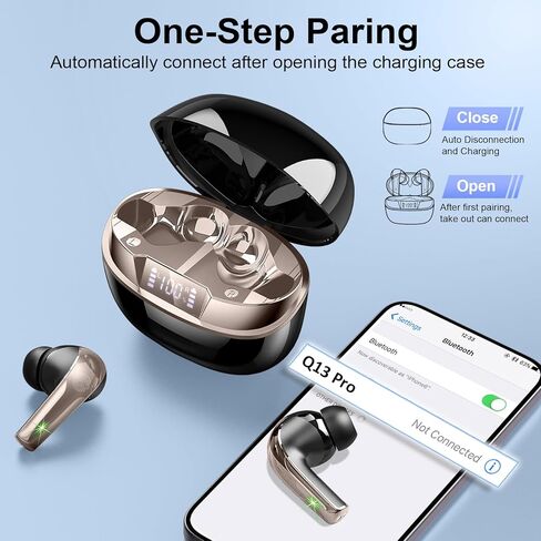 Wireless Earbuds, Bluetooth 5.4 Headphones in Ear, Mini Bluetooth Earbuds HiFi Stereo Deep Bass with 4 ENC Noise Cancelling Mic, Wireless Ear Buds 47H Long Playtime LED IP7 Waterproof USB-C (Black) in Kuwait
