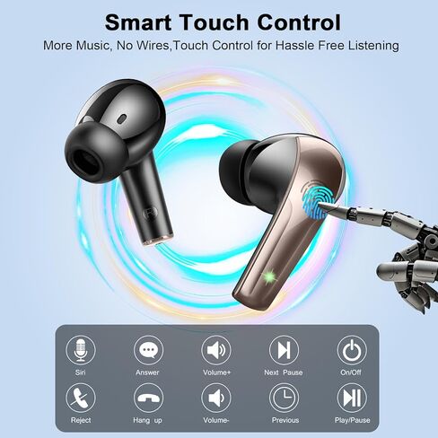 Wireless Earbuds, Bluetooth 5.4 Headphones in Ear, Mini Bluetooth Earbuds HiFi Stereo Deep Bass with 4 ENC Noise Cancelling Mic, Wireless Ear Buds 47H Long Playtime LED IP7 Waterproof USB-C (Black) in Kuwait