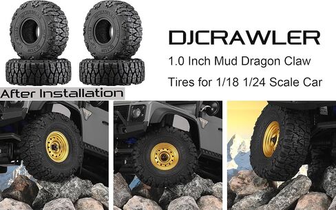إطار DJCRAWLER 4 قطع 1/24 1 بوصة لجميع التضاريس المطيرة بوتيل إصدار أكثر نعومة من المطاط مع إسفنجة بطانة لـ AXIAL SCX24 2021 Bronco، FMS FCX24، Jeep JT Gladiator 4WD، 2019، Wrangler JLU CRC، Power Wagon in Kuwait