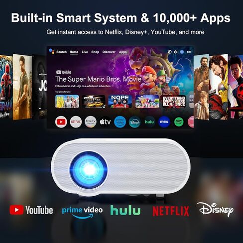 جهاز عرض HOMPOW، جهاز عرض بلوتوث أصلي 1080 بكسل عالي الدقة مع مكبر صوت، جهاز عرض صغير محمول للأفلام بقوة 9500 لومن متوافق مع الكمبيوتر المحمول والهاتف الذكي وعصا التلفزيون وXbox وPS5 in Kuwait