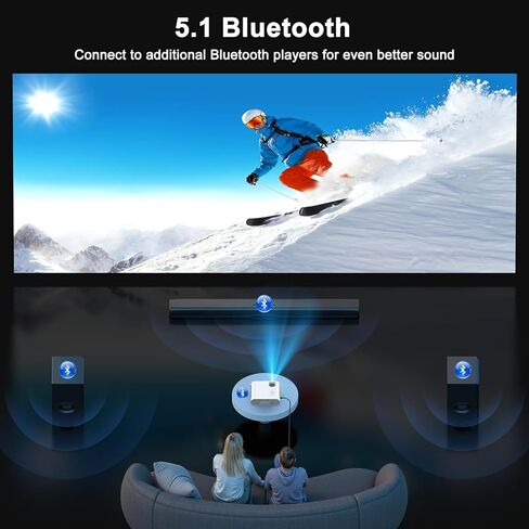 جهاز عرض HOMPOW، جهاز عرض بلوتوث أصلي 1080 بكسل عالي الدقة مع مكبر صوت، جهاز عرض صغير محمول للأفلام بقوة 9500 لومن متوافق مع الكمبيوتر المحمول والهاتف الذكي وعصا التلفزيون وXbox وPS5 in Kuwait