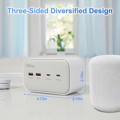 67W Fast Charging Port Power Socket, 5.8 Feet Flat Extension Cord with 8 Outlets and 4 USB (2 USB-C) Fast Charging Ports, Essential for Office, Home, and Dormitory. in Saudi Arabia