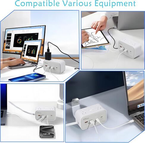 67W Fast Charging Port Power Socket, 5.8 Feet Flat Extension Cord with 8 Outlets and 4 USB (2 USB-C) Fast Charging Ports, Essential for Office, Home, and Dormitory. in Saudi Arabia