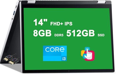 acer Aspire 3 Spin 14 2-in-1 Laptop Computer | 14" FHD+ IPS Multi-Touch | Intel Octa-core i3-N305 Processor | 8GB DDR5 512GB SSD | USB-C Win11Pro Silver + HDMI Cable in Saudi Arabia