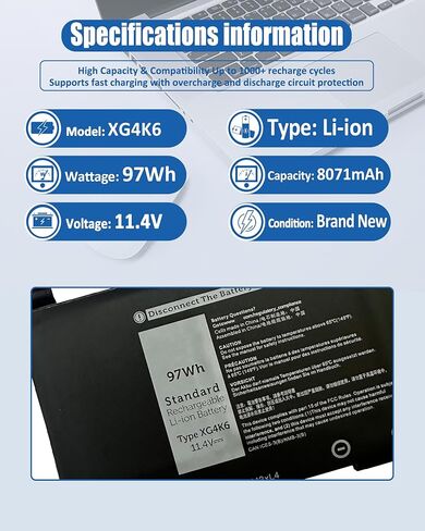 XG4K6 استبدال البطارية ل Dell XPS 17 9700 9710 9720 9730 الدقة 5750 5760 5770 سلسلة P92F P92F001 P92F002 P92F003 01RR3 001RR3 in Kuwait