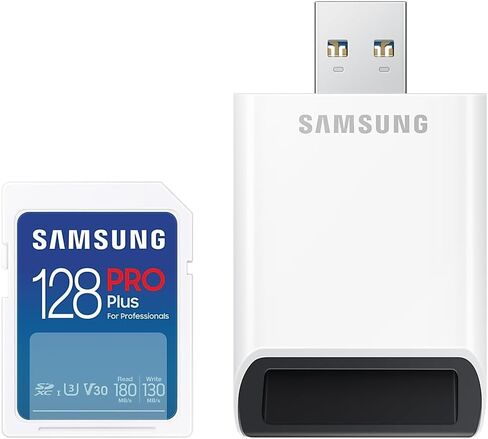Samsung Pro Plus 128GB UHS-I U3 Full HD & 4K UHD 180MB/S اقرأ 130MB/S بطاقة ذاكرة للكتابة للكاميرات والطائرات بدون طيار مع قارئ بطاقة USB MB-SD128SB/WW in Kuwait