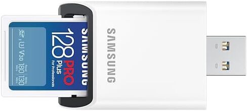 Samsung Pro Plus 128GB UHS-I U3 Full HD & 4K UHD 180MB/S اقرأ 130MB/S بطاقة ذاكرة للكتابة للكاميرات والطائرات بدون طيار مع قارئ بطاقة USB MB-SD128SB/WW in Kuwait