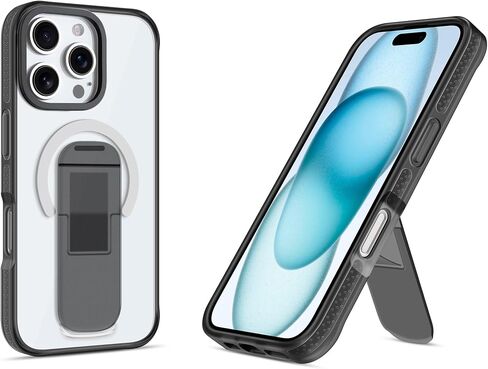 Haobobro for iPhone 15 Case with Stand - Kickstand Case Compatible with MagSafe - Shockproof Protective Phone Cover for iPhone 15 - Frosted Hard PC Back + Translucent Pink TPU Bumper in Kuwait