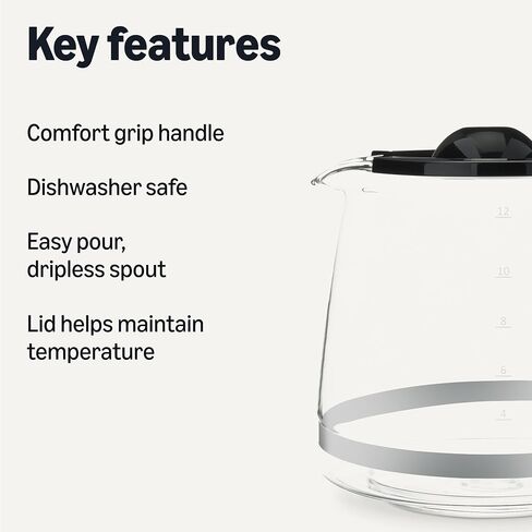 Amazon Basics 5-Cup Glass Replacement Carafe for Amazon Basics Coffee Maker B0D9QFRJMX, B0D9QHFTVD, Black in Saudi Arabia