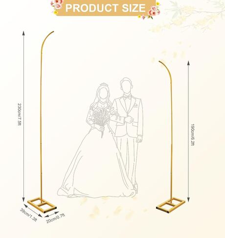 Metal Arch Backdrop Stand, Gold Curved Top Wedding Arch Set of 2 (6.85 FT/6.5 FT) Half Moon Wedding Arches Frames for Ceremony, Baby Shower,Birthday Party, Anniversary Graduation Decorations in Saudi Arabia