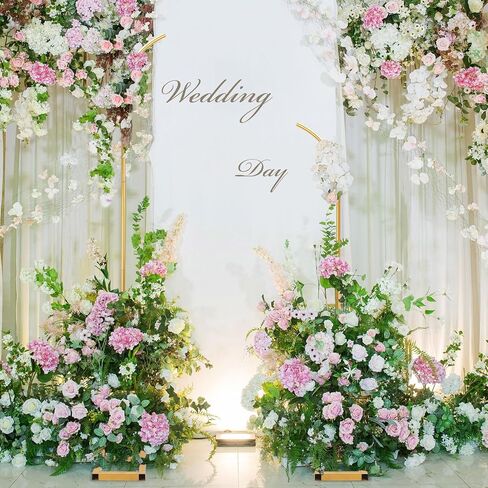 Metal Arch Backdrop Stand, Gold Curved Top Wedding Arch Set of 2 (6.85 FT/6.5 FT) Half Moon Wedding Arches Frames for Ceremony, Baby Shower,Birthday Party, Anniversary Graduation Decorations in Saudi Arabia