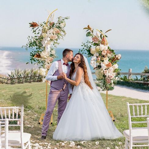 Metal Arch Backdrop Stand, Gold Curved Top Wedding Arch Set of 2 (6.85 FT/6.5 FT) Half Moon Wedding Arches Frames for Ceremony, Baby Shower,Birthday Party, Anniversary Graduation Decorations in Saudi Arabia