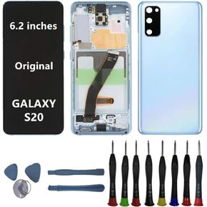 6.2 "AMOLED Original لـ Samsung Galaxy S20 SM-SM-G980F Display Touch Screen Digitizer Assembly S20 5G SM-SM-G981U SM-G981U1 SM-G981B شاشة (مع إطار رمادي + أدوات خلفية + أدوات) in Kuwait
