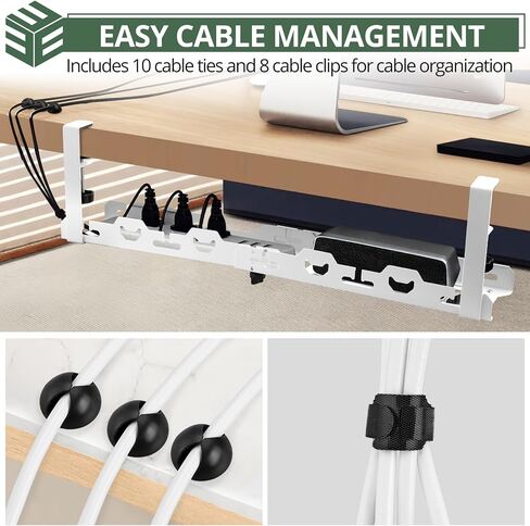 Eypins تحت صينية إدارة الكابلات المكتبية - لا يوجد تدريبات 16-29 بوصة قابلة للسحب رف كابل underdesk 22pcs ، منظم كمبيوتر تحت المكتب ، صينية تخزين الأسلاك الصلب الكربونية القوية لمكتب منزلي ، أبيض in Kuwait