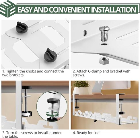 Eypins تحت صينية إدارة الكابلات المكتبية - لا يوجد تدريبات 16-29 بوصة قابلة للسحب رف كابل underdesk 22pcs ، منظم كمبيوتر تحت المكتب ، صينية تخزين الأسلاك الصلب الكربونية القوية لمكتب منزلي ، أبيض in Kuwait