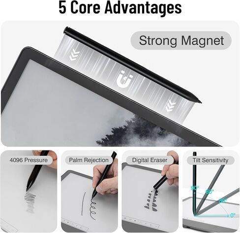 Magnetic Stylus for Kindle Scribe Pen with Eraser, Replacement for Remarkable 2 Pen with Eraser, EMR Pen for Kindle Scribe Stylus, 4096 Pressure Sensitivity,Palm Rejection,Tilt Support with 5 Pen Tips in Saudi Arabia