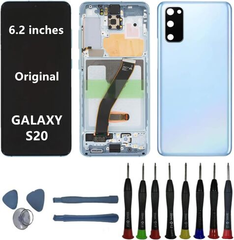 6.2 "AMOLED Original لـ Samsung Galaxy S20 SM-SM-G980F Display Touch Screen Digitizer Assembly S20 5G SM-SM-G981U SM-G981U1 SM-G981B شاشة (مع إطار رمادي + أدوات خلفية + أدوات) in Kuwait