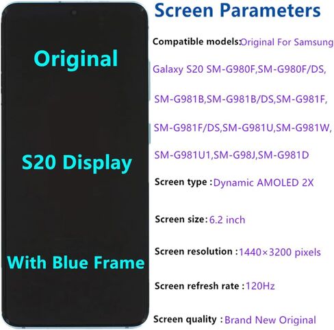 6.2 "AMOLED Original لـ Samsung Galaxy S20 SM-SM-G980F Display Touch Screen Digitizer Assembly S20 5G SM-SM-G981U SM-G981U1 SM-G981B شاشة (مع إطار رمادي + أدوات خلفية + أدوات) in Kuwait