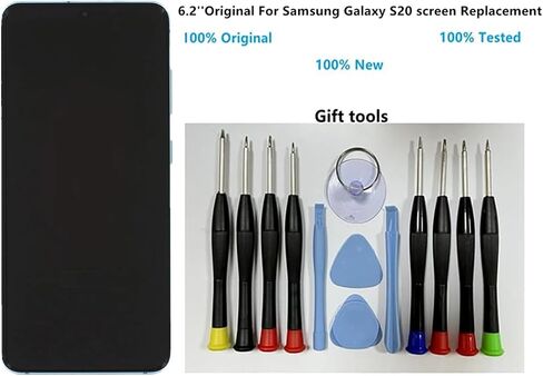 6.2 "AMOLED Original لـ Samsung Galaxy S20 SM-SM-G980F Display Touch Screen Digitizer Assembly S20 5G SM-SM-G981U SM-G981U1 SM-G981B شاشة (مع إطار رمادي + أدوات خلفية + أدوات) in Kuwait