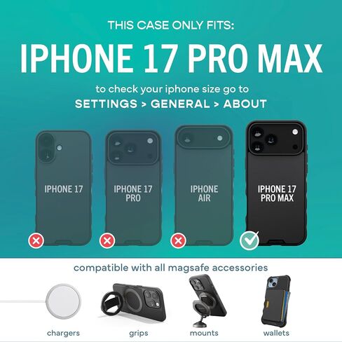 Smartish® iPhone 17 Pro Max MagSafe Case - Gripmunk Magnetic Slim Case [Lightweight + Protective] Thin Grip Cover with Microfiber Lining for Apple iPhone 17 Pro Max - Black Tie Affair in Kuwait