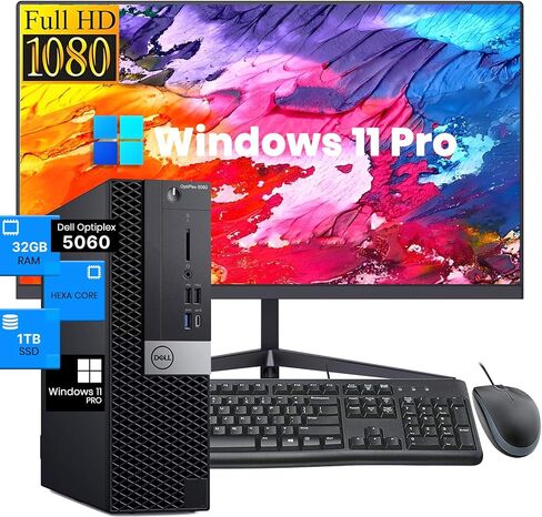Dell OptiPlex 5060 SFF Desktop Computer with Monitor 23.8in FHD, Inte Core i5-8600 @ 3.30 GHz, 32GB DDR4 RAM, 1TB SSD, 4K Support, DisplayPort,RJ45, Windows 11 Pro (Renewed) in Saudi Arabia