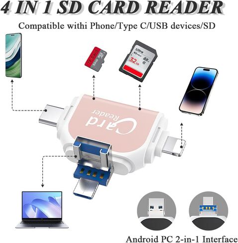 قارئ بطاقة SD ، منفذ متعدد 4 في 1 Universal SD TF Card Reader ، قارئ بطاقة SD ، قارئ بطاقة Micro SD ، كاميرا بطاقة SD Micro ، قارئ بطاقة الذاكرة ، التوصيل والتشغيل ، متوافق مع Android و iOS وما إلى ذلك in Saudi Arabia