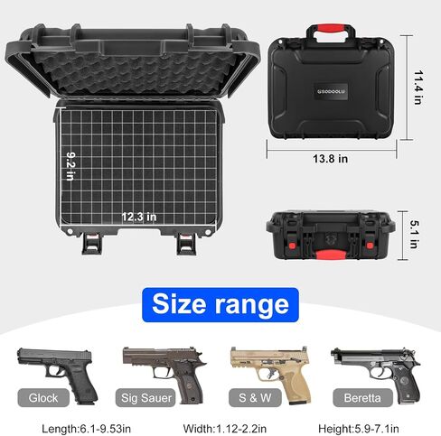 TSA Approved Gun Case Lockable for 1-4 Pistols, Waterproof Pistol Carrying Case, Shockproof Air Travel Hard Shell Firearm Case for Handguns, Potable Carrying Safe Case with 2 TSA Locks in Saudi Arabia