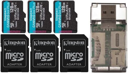 Kingston 128GB MicroSDXC Canvas Go بالإضافة إلى بطاقة الذاكرة (3 عبوات) مع قارئ بطاقات Focus All-In-واحد (4 عناصر) in Saudi Arabia