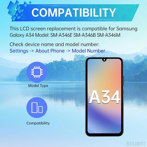 لاستبدال شاشة Samsung Galaxy A34 مع إطار شاشة LCD Displate Touch Digitizer التجميع الكامل وزر الجانبي أدوات مياه الأذن MOTING MOTION ALTERS KIT A346E A346B A346M in Saudi Arabia