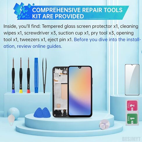 لاستبدال شاشة Samsung Galaxy A34 مع إطار شاشة LCD Displate Touch Digitizer التجميع الكامل وزر الجانبي أدوات مياه الأذن MOTING MOTION ALTERS KIT A346E A346B A346M in Saudi Arabia