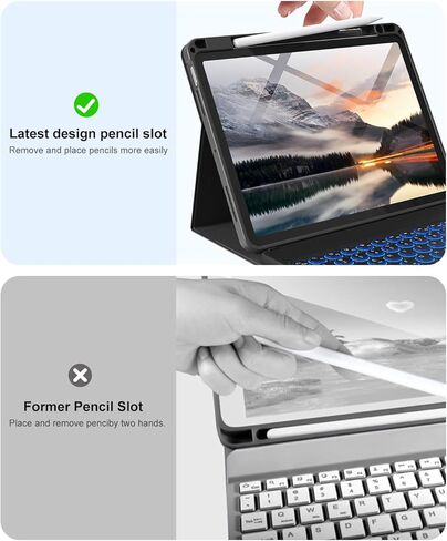 حالة لوحة مفاتيح AOB لـ iPad Air 11 Inch (M2) 2024 ، IPAD AIR 5th/4th Generation 10.9 "2022/2020-7 Color Backlit Backlit Detachable Keyboard Key مع حامل قلم رصاص ، أسود in Kuwait
