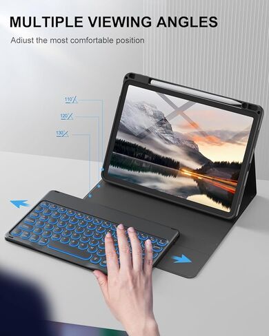 حالة لوحة مفاتيح AOB لـ iPad Air 11 Inch (M2) 2024 ، IPAD AIR 5th/4th Generation 10.9 "2022/2020-7 Color Backlit Backlit Detachable Keyboard Key مع حامل قلم رصاص ، أسود in Kuwait