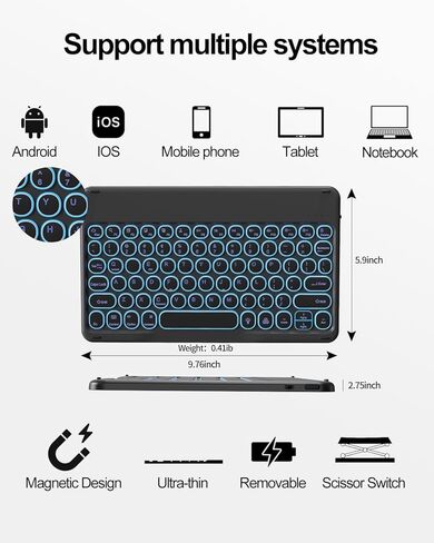حالة لوحة مفاتيح AOB لـ iPad Air 11 Inch (M2) 2024 ، IPAD AIR 5th/4th Generation 10.9 "2022/2020-7 Color Backlit Backlit Detachable Keyboard Key مع حامل قلم رصاص ، أسود in Kuwait